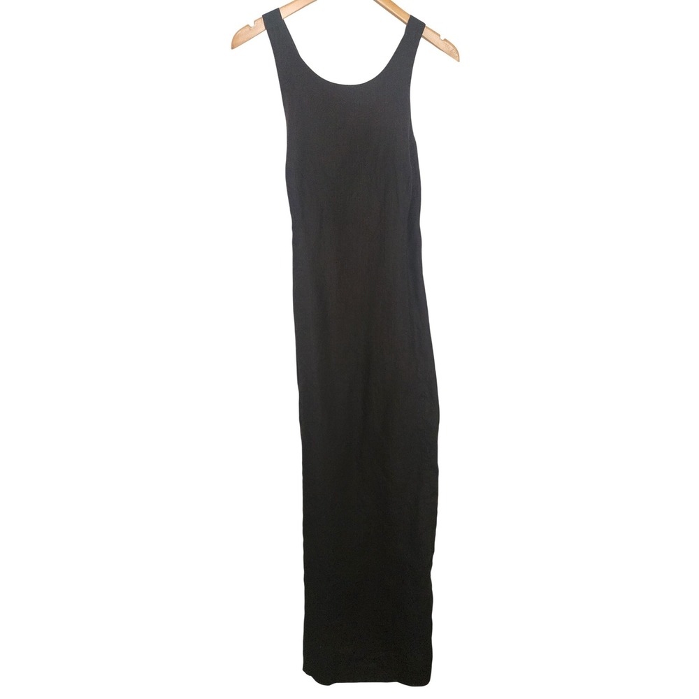 New York & Company Black 100% Linen‎ Maxi Dress Sleeveless Scoop Neck Size 12